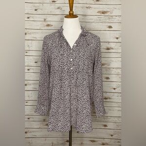 Ann Taylor LOFT brown/white floral/botanical peasant blouse